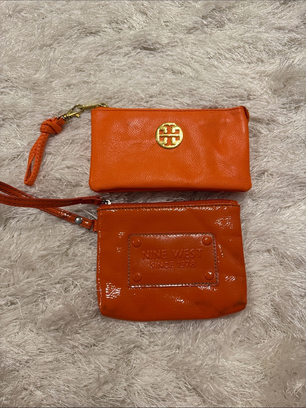 Tory Burch & Nine West Orange Leather Wristlet Duo